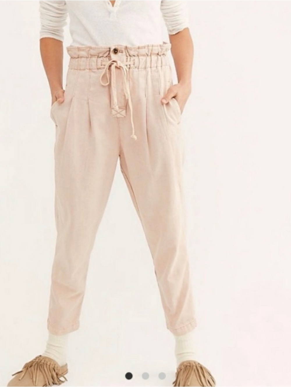 Free People Margate‎ Drawstring Pleated Trouser Pink Size Largw